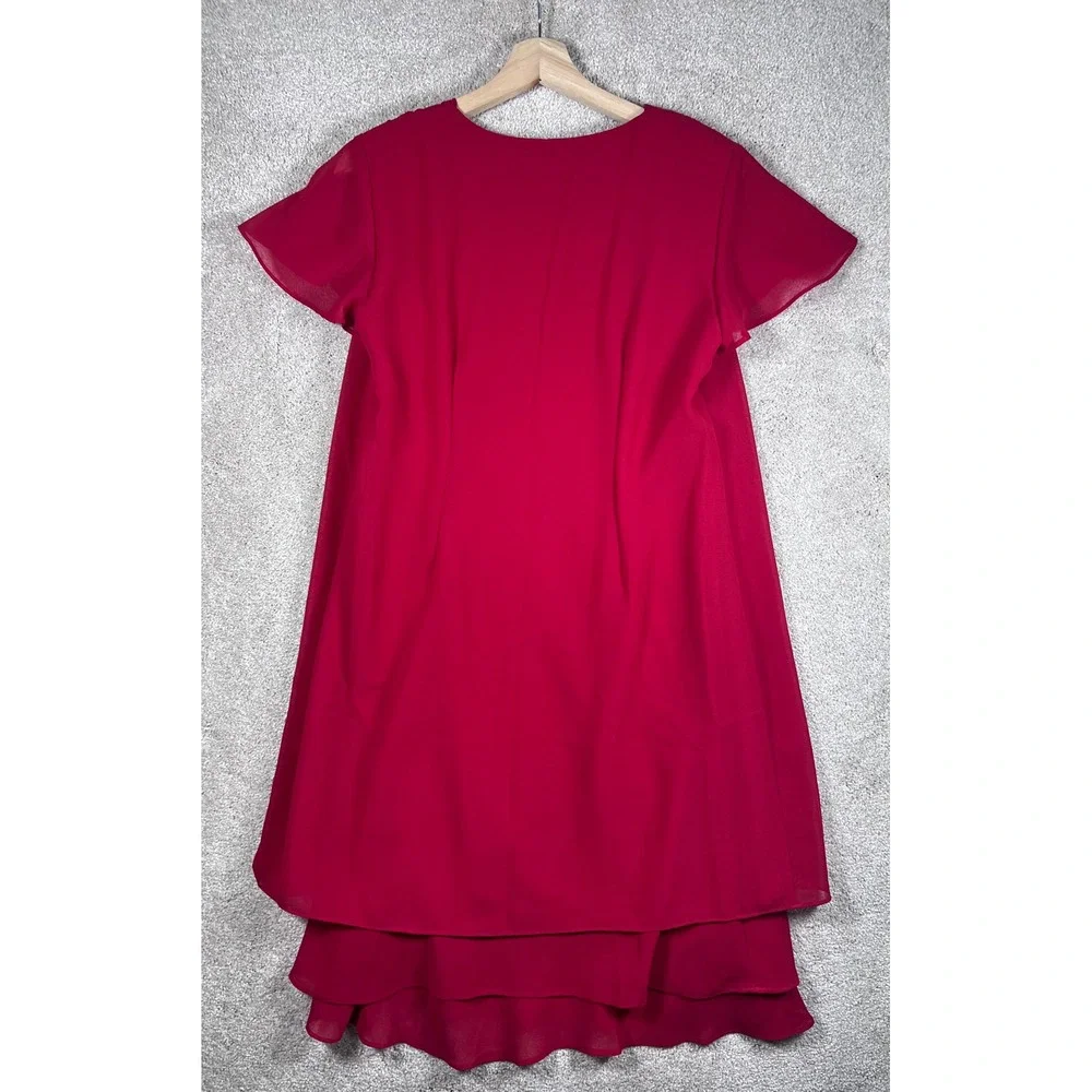 VTG Retro Dress Another Thyme‎ Red Floral Embroidered Party Cocktail 6P Layered